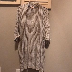 Cream and black 3/4 sleeve shawl collar cardigan